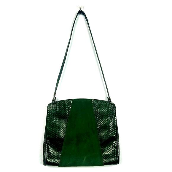 Vintage Green mixed media Town & Country shoes brand animal pattern purse - Picture 1 of 13